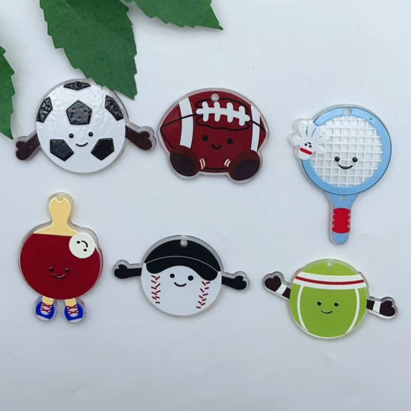 Badminton Date - 10 個アクリルラグビーフットボールバドミントンラケットチャームブレスレットキーチェーンネックレスペンダント DIY ジュエリー作成アクセサリー