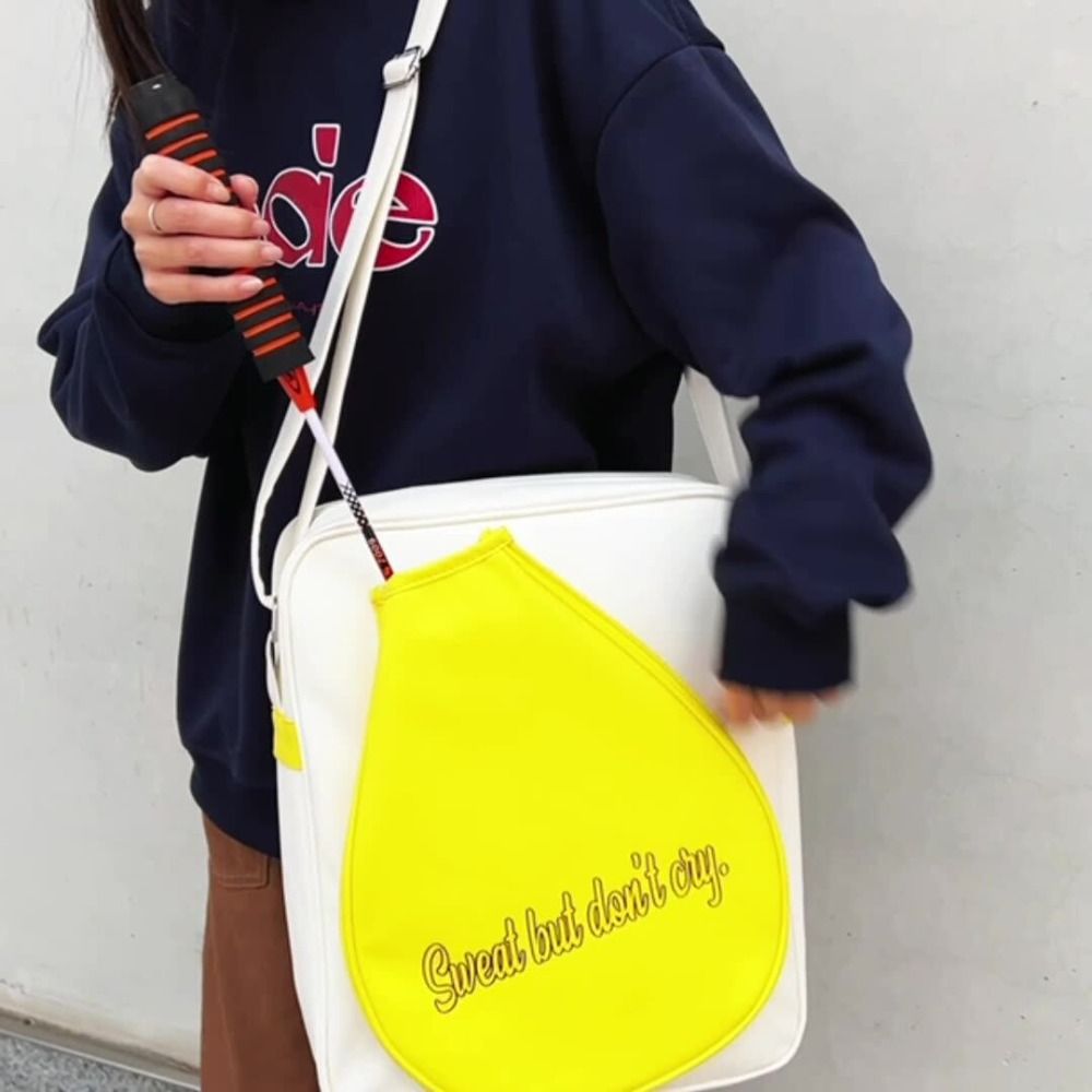 Badminton Single - 大容量バドミントンラケットバッグ PU レザー白黄色バドミントンラケットオーガナイザー防水シングルショルダーラケットバッグ